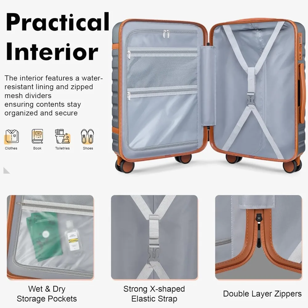 3 Piece Spinner Luggage Set - Lightweight Hardside Suitcase with TSA Lock, YKK Zippers, 20 Inch Carry-On Travel Bag