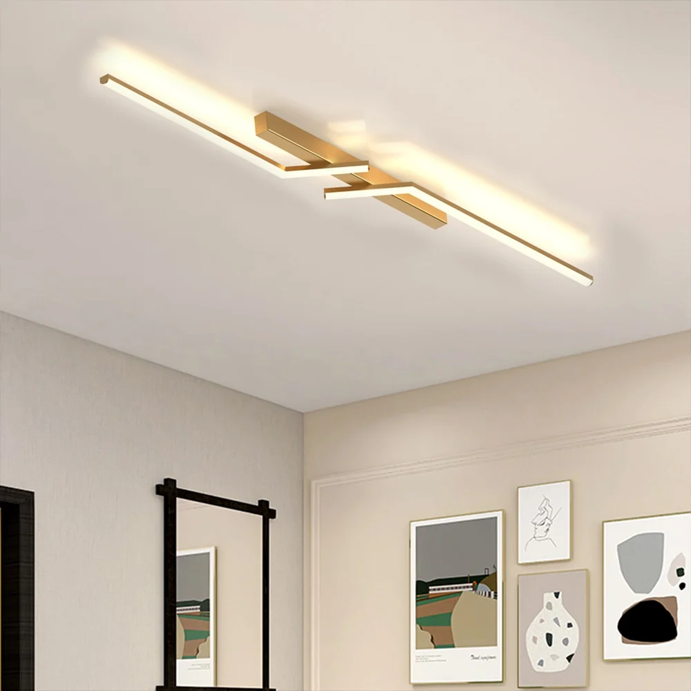 Modern LED Long Channel Ceiling Light 60/80/100/120CM Living Room Bedroom Corridor Kitchen Home Decoration Golden