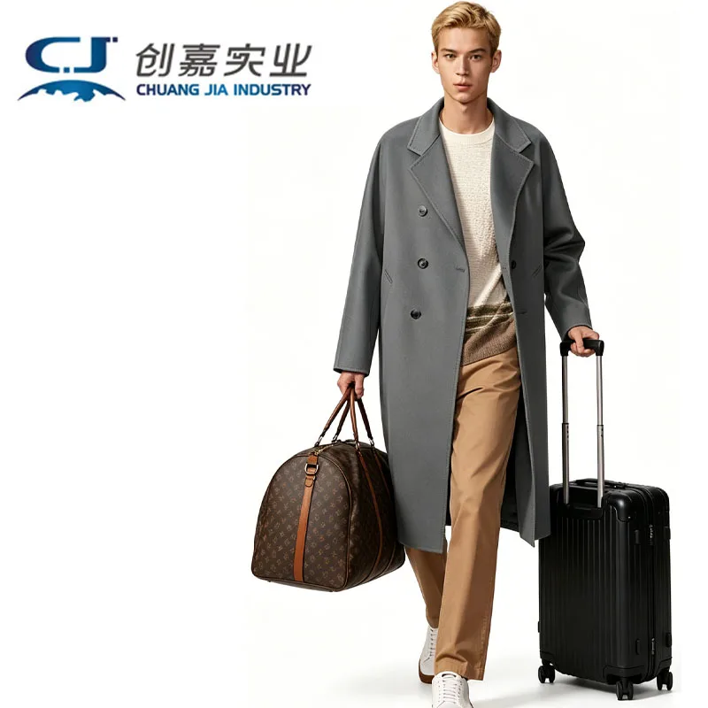 

Luxury Autumn Winter Men's Double-sided Cashmere Camel Long Double-breasted Elegant Noble Coat Soft Luster Classic Men's Wear