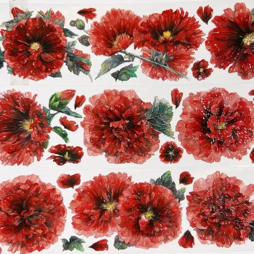 Vintage Hollyhock Petals Crystal PET Tape for Card Making DIY Scrapbooking Plan Decorative Sticker