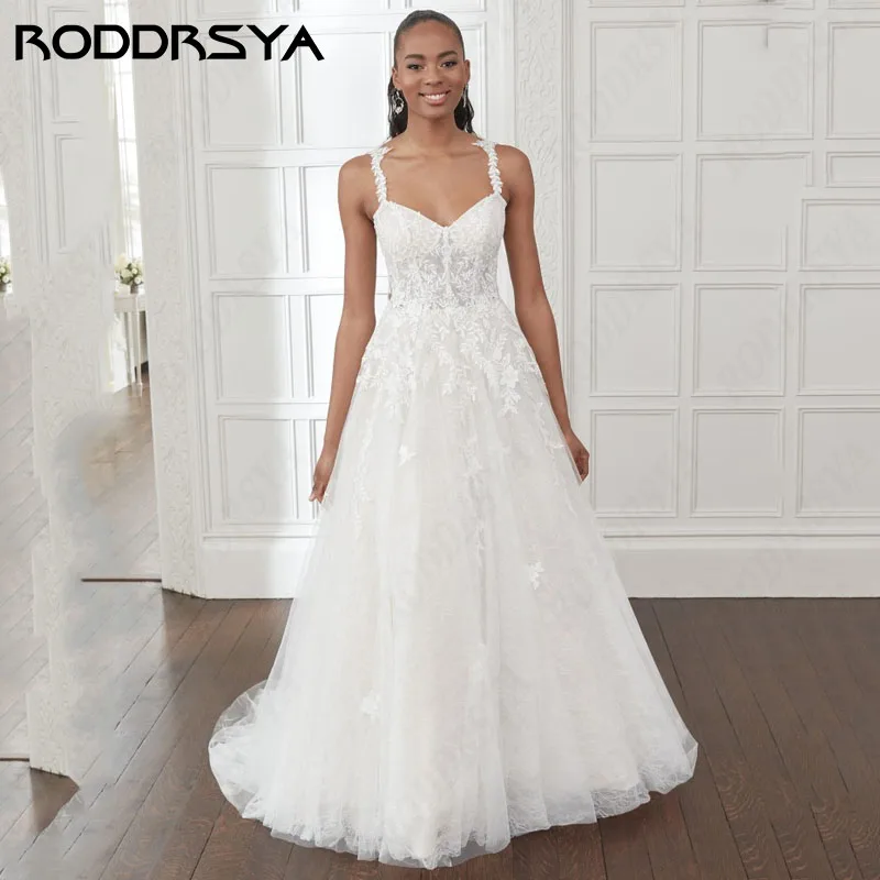 RODDRSYA-vestidos de novia bohemios de encaje con cuello en V, corte en A, Vintage, tul, Suknia soblubna, elegantes tirantes finos, fiesta nupcial, hecho a medida vestidos de novia bohemios de encaje con cuello en V, c