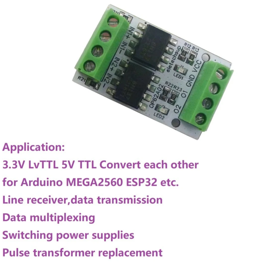 

High-Frequency 10M 3.3V/5V GPIO Logic Level Converter Board with PWM Signal and 5000Vrms Optical Isolation Module