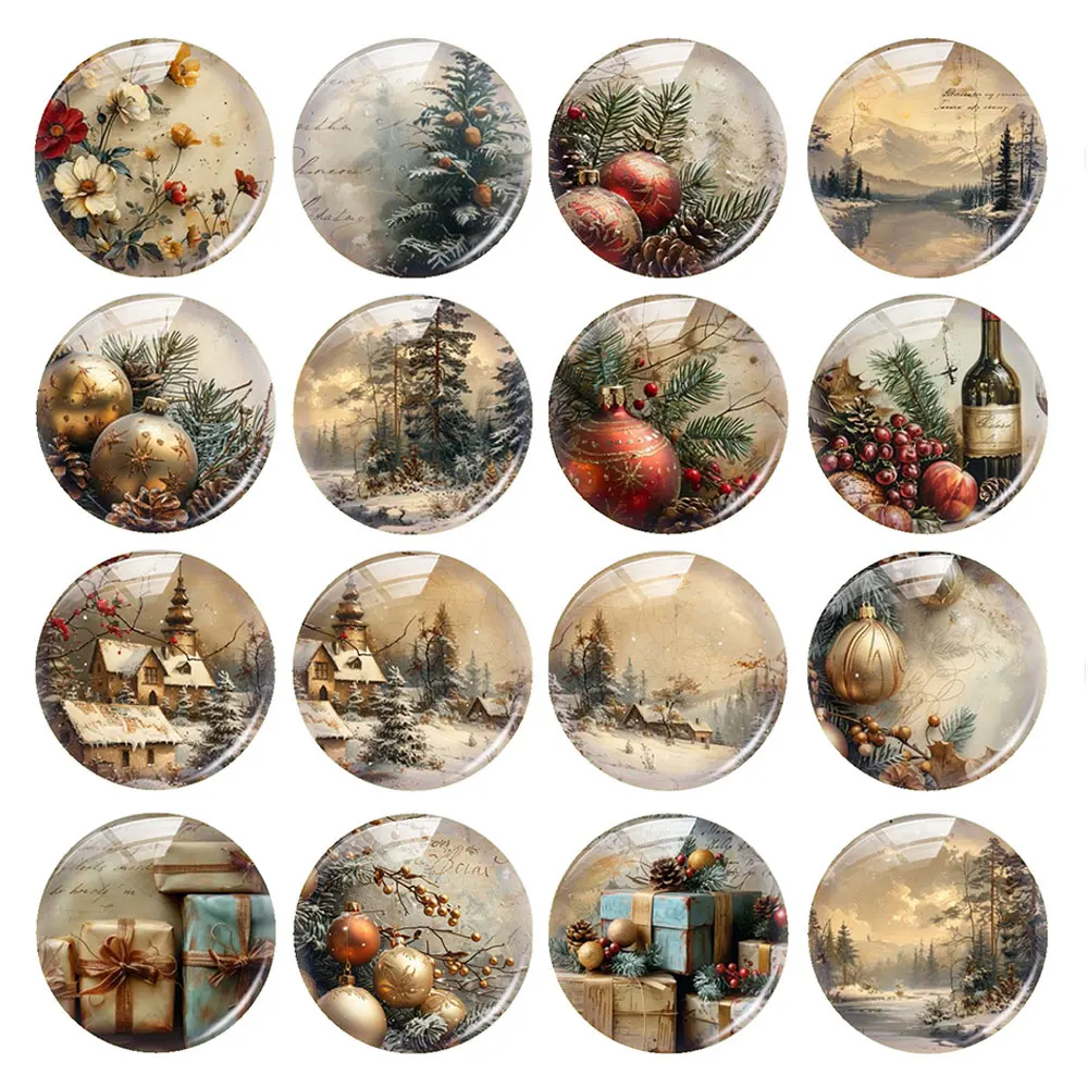 

Handmade Christmas X-mas Tree Jingle Bell Winter Snow Flower Photo Glass Cabochon Flatback Demo Cameo For Diy Jewelry Making