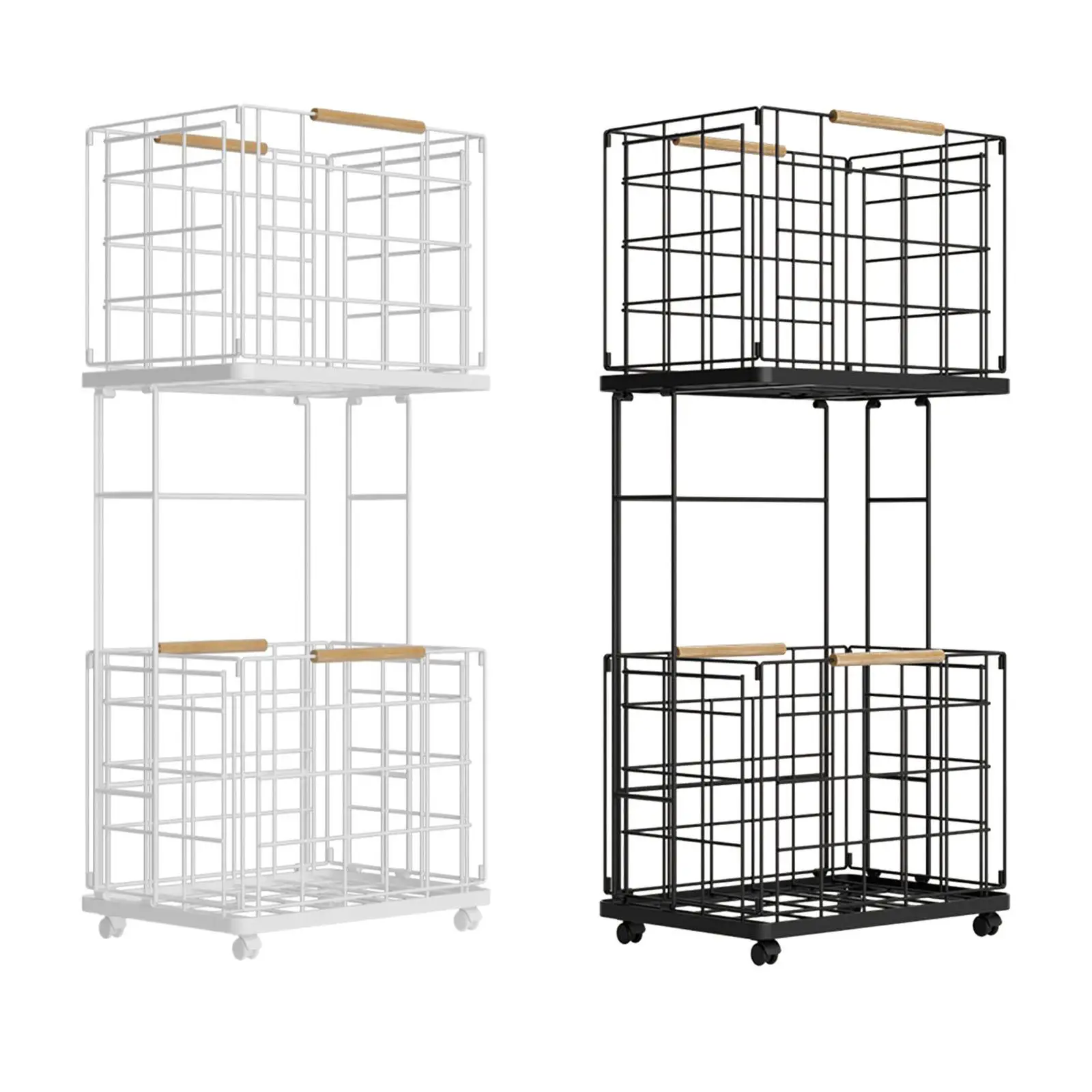 Double Layer Utility Cart Storage Shelves Large Capacity Laundry Clothes Basket