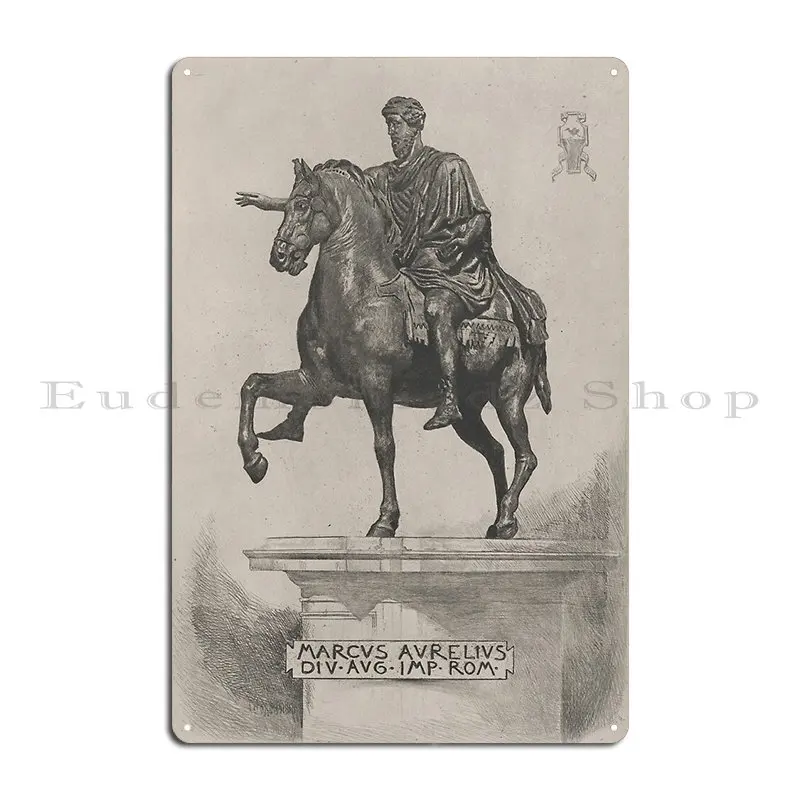 Vintage Marcus Aurelius Statue Illustration 1889 Metal Sign Bar Plaques Club Bar Home Print Tin Sign Poster