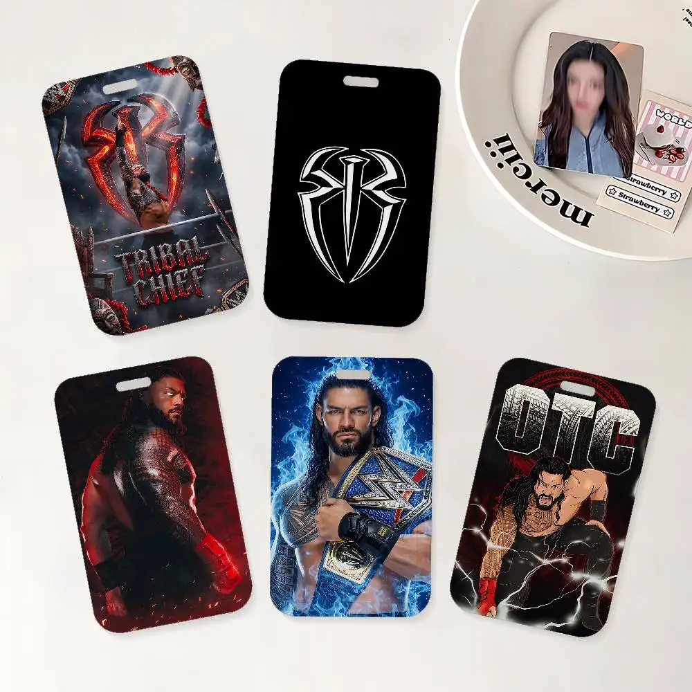 Porta credenciales R-Roman R-Reigns con correa para el cuello para tarjetas de identificación de oficina, escuela y credenciales.