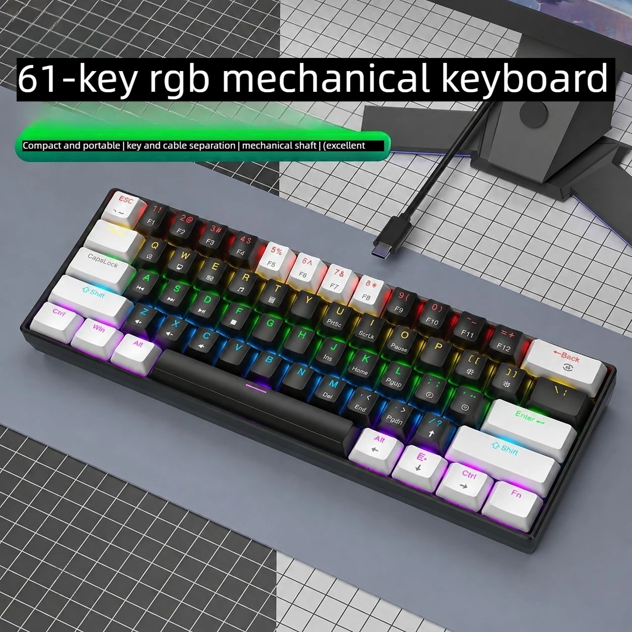 Wired 61 Key Mechanical Gaming Keyboard RGB Lighting Keyline Separation Compact PC keyboards gaming 60% Mini teclado mecanico