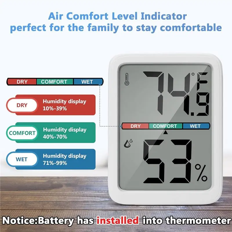 LNHF Large LCD Screen Digital Thermometers Hygrometers, Room Temperature,Wall Mount Humidity Sensors Indoor