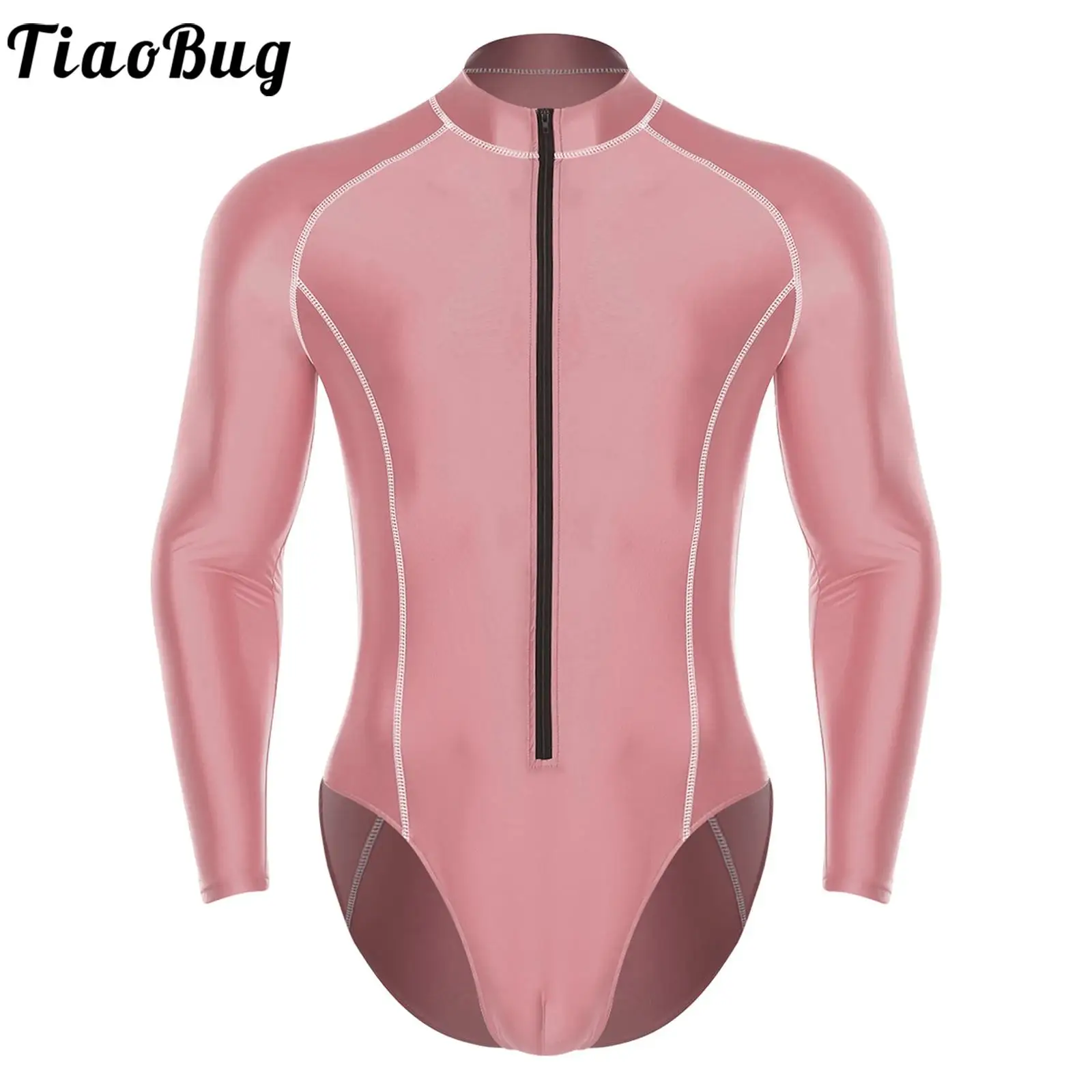 Men's Long Sleeve Sport Swimsuits Stretchy Pink Color Rash Guard Diving Swimsuit Beachwear for Surfing Swimming Workout Outfits