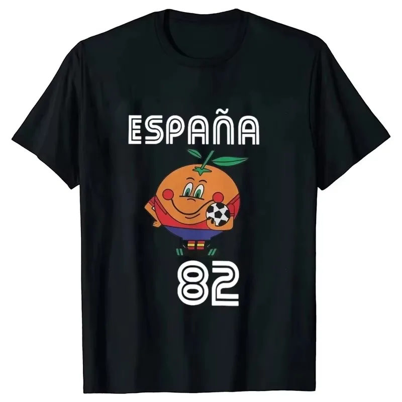 2026 new Vintage Orange Soccer Mascot Print Men T-shirt Retro Espana 82 Football Oversized Cotton Casual Short Sleeve Tee