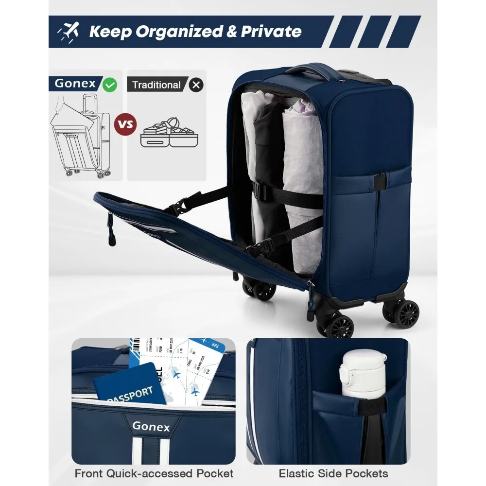 Water Resistant Softside Spinner Luggage, 16 Inch Airline Approved Carry-On Bag, Wheeled Travel Bag for Comfortable Journey