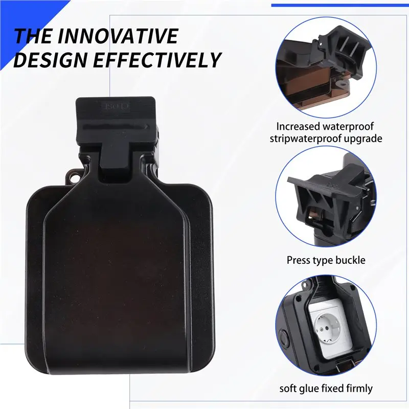 A13E-IP66 Waterproof Socket 220V Black Wall Plug Power With Built-In Switch Electrical EU Home Appliance(A) Easy Install Easy To
