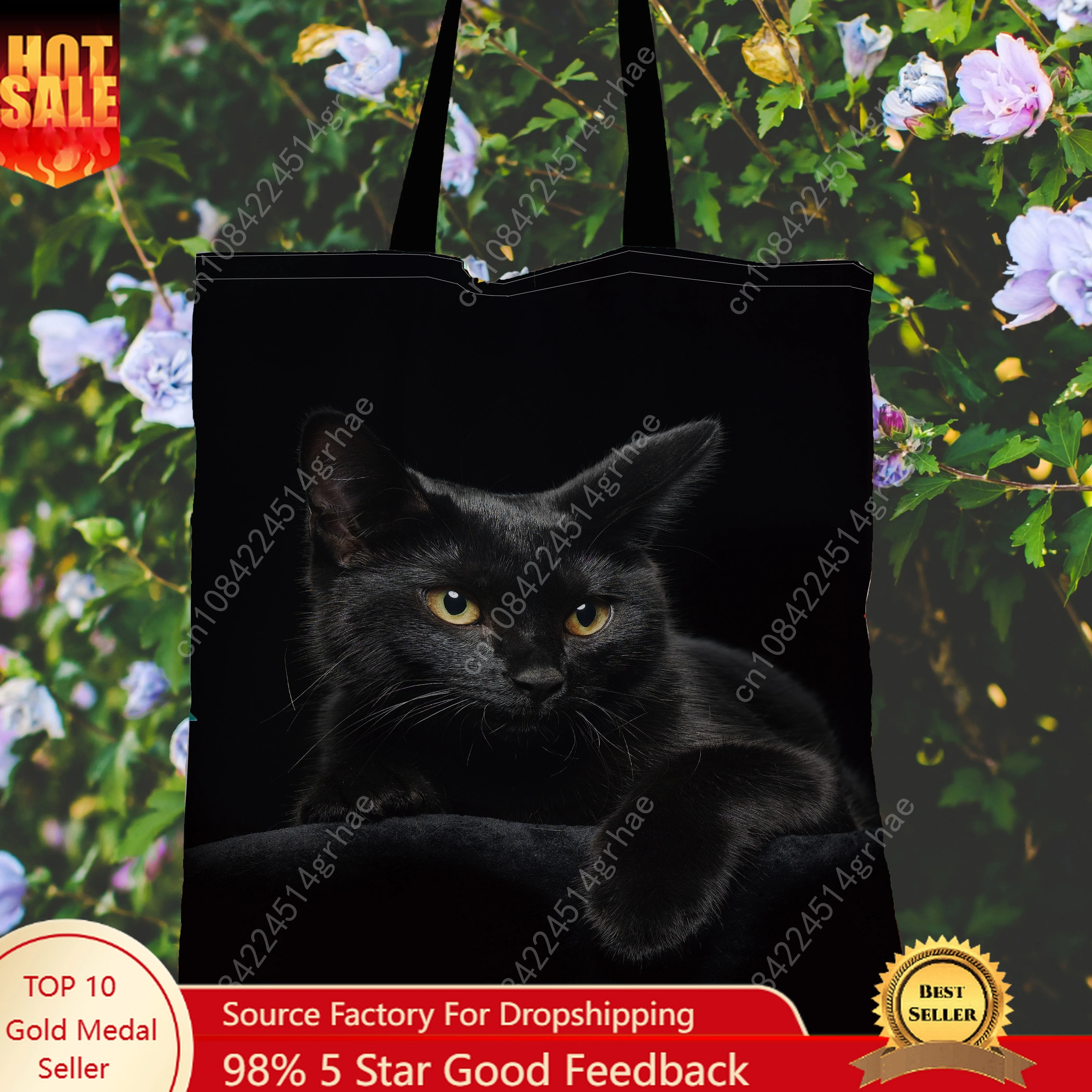 Vibrant Black Cat Hand Bag Women Tote Bag Linen Fabric Shoulder Shopper Bags For Women Eco Foldable Reusable Shopping Bags