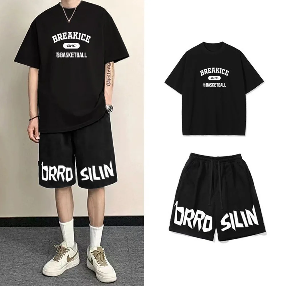 Mens Suit Pure Cotton T-Shirt Shorts Two-Piece Suit Casual Letter Printing Comfortable Fabric Couple Suit Unisex 2024 Summer New