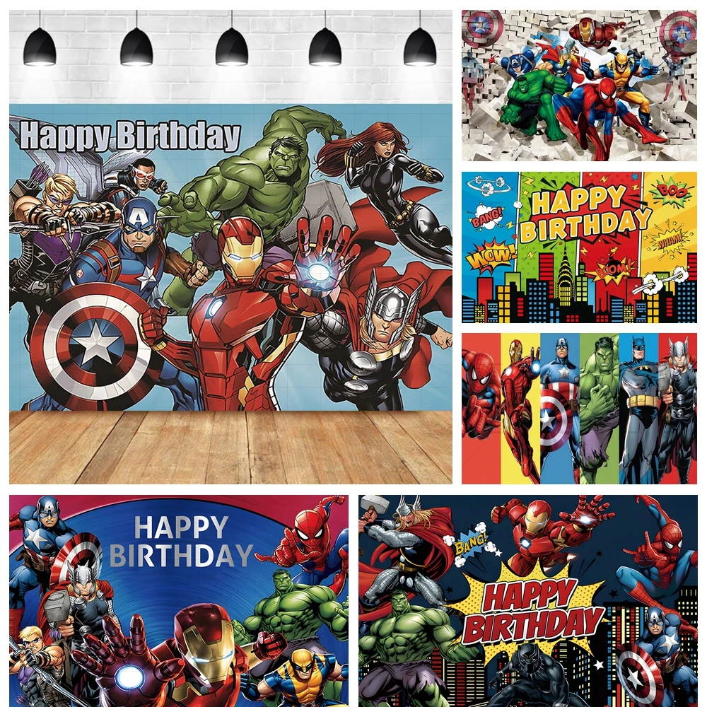 Marvel Superhero Backdrops Custom Banner Avengers Theme Party Kids Birthday Photography Poster Studio Wall Decoration Background