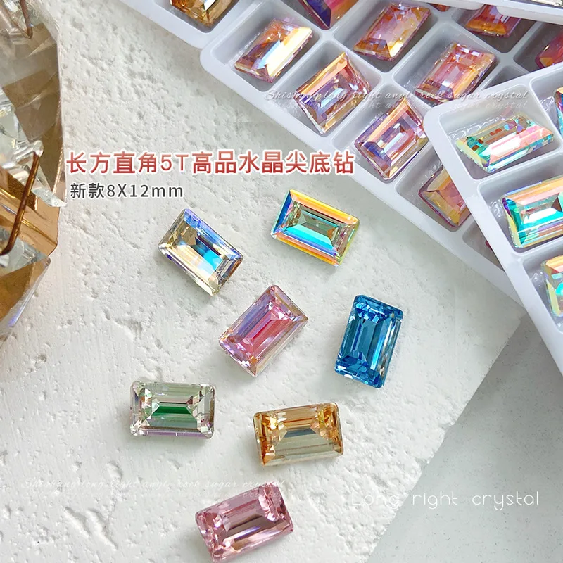 5 Stück Nagel-Strass-Charms, neu, 8 x 12 mm, rechteckiges Glas, Symphony 5T, Nagelkunst-Schmuck