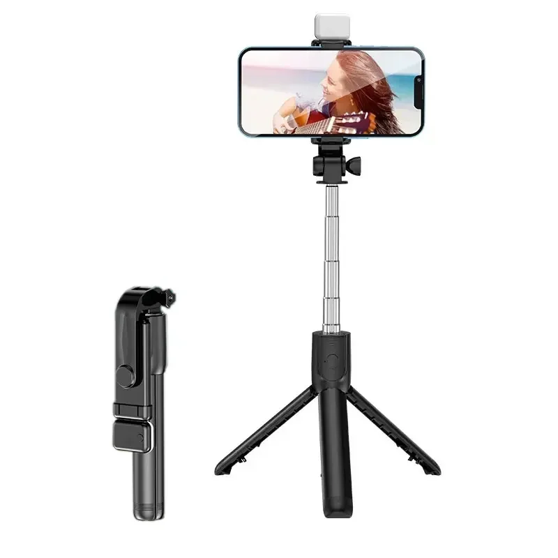 Custom 3 in 1 R1 R1S Rotating Selfie Stick Mobile Tripod Stand 360 Rotation Smart With Led Fill Light Remote Control For Phone