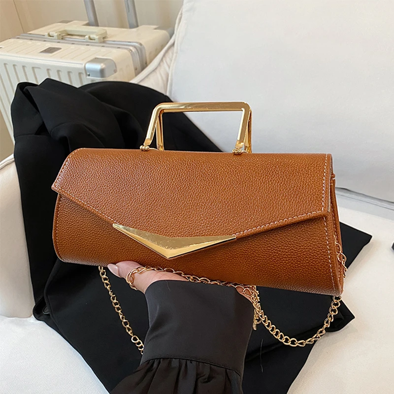 

Сумка с металлической ручкой, модная вечерняя сумочка-клатч для женщин, маленькая сумка-мессенджер с клапаном из искусственной кожи, сумка через плечо с цепочкой, красная сумка