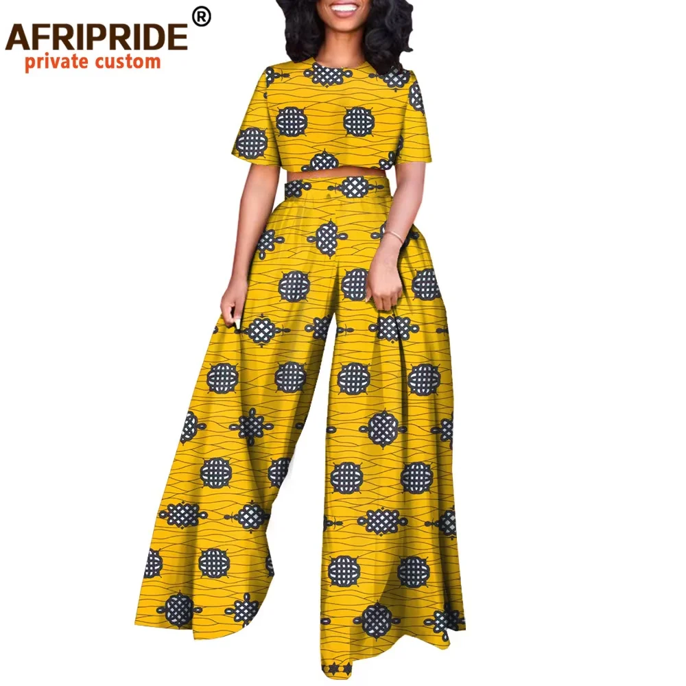 Conjunto africano de 2 piezas para mujer, Tops estampados y pantalones Ankara, ropa Dashiki, chándal, Blusa corta, trajes de cera AFRIPRIDE A 2026001