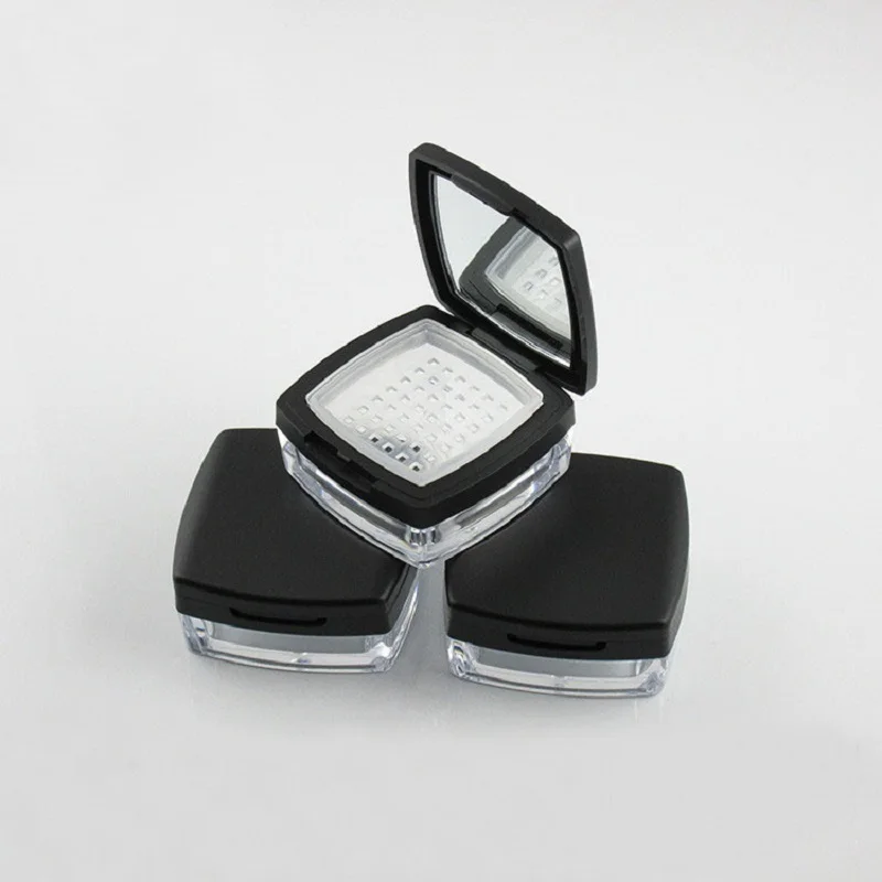 10g forma quadrada pote pote peneira de lata espelho caixa de pó solto recipiente de gel compõem embalagem de frasco cosmético