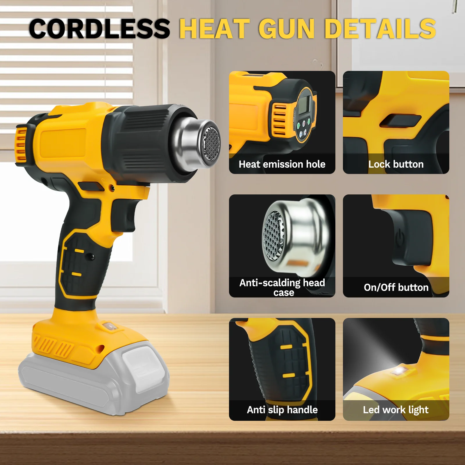 مسدس حراري لاسلكي 300 وات تسخين سريع يصل إلى 1004 ℉   (540 ℃ ) مسدس هواء ساخن لحام مع 5 فوهات لبطارية ديوالت 20 فولت (بدون بطارية)