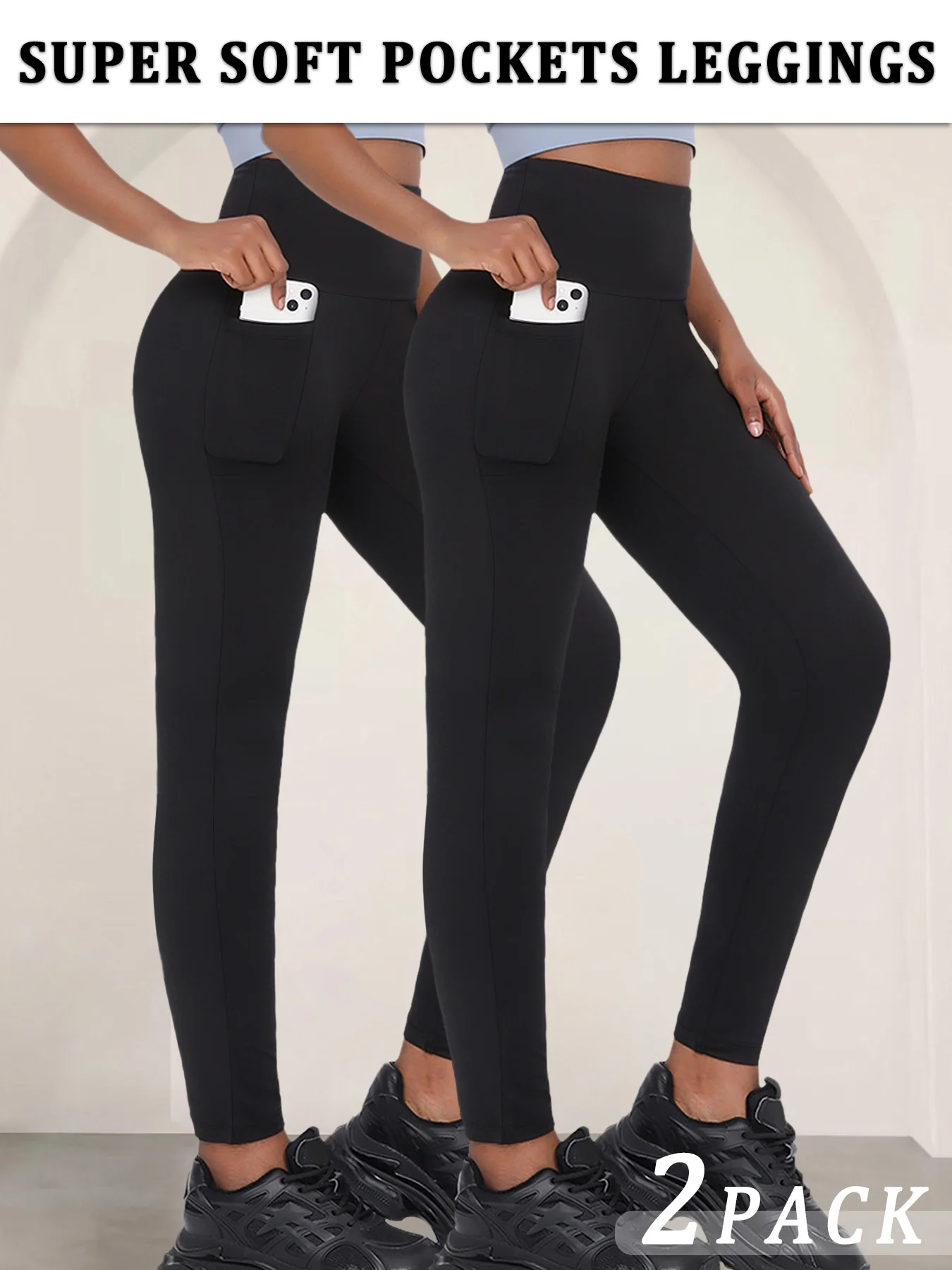 عبوتان من طماق اليوغا عالية الخصر مع جيوب - تحكم نسائي فائق النعومة في البطن للتمرين والراحة اليومية