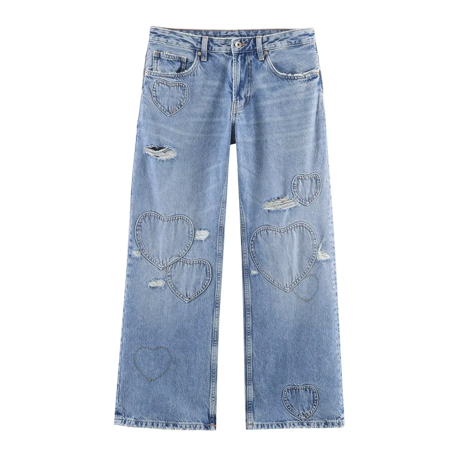 Women's Heart-Shaped Ripped Jeans   IVJU