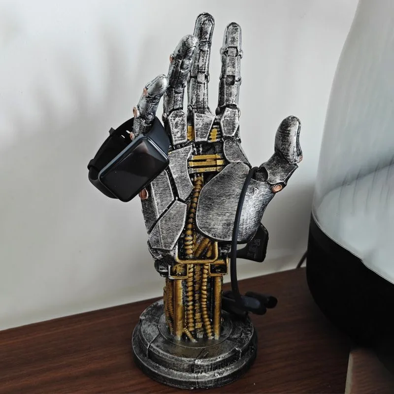 Cyberpunk Mechanical Arm Sculpture Sci-Fi Hand Figurine Industrial Robotic Statue Controller Headphone Storage Holder Home Decor