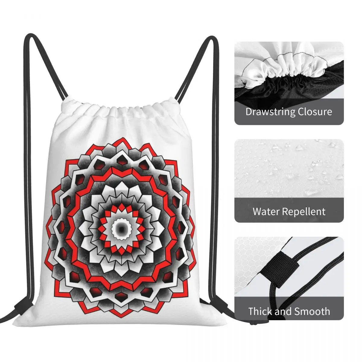 Mandala Desgin Backpacks Casual Portable Drawstring Bundle Pocket Sports Bag Book Bags For Travel Students