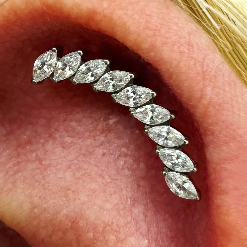 16G G23 Titanium Curved 9 Marquise Zircon Cartilage Ear Stud Internal Thread Tragus Helix Conch Labret Lip Piercing Body Jewelry