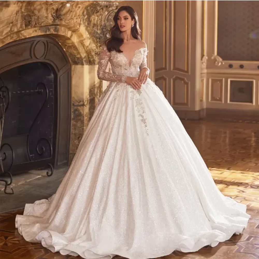 

On Zhu Customized Long Sleeve Wedding Dresses 2025 Sweetheart Appliques Bride Ball Gown Vintage Princess Vestidos De Novia
