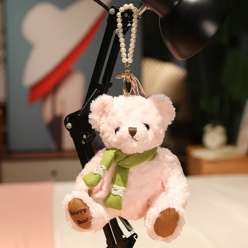 

18 см кавайный медведь, плюшевые игрушки, жемчужная цепочка, подвесной шарф, волосатый мягкий милый медведь, плюшевая игрушка, сумка, декор, подарки для друзей
