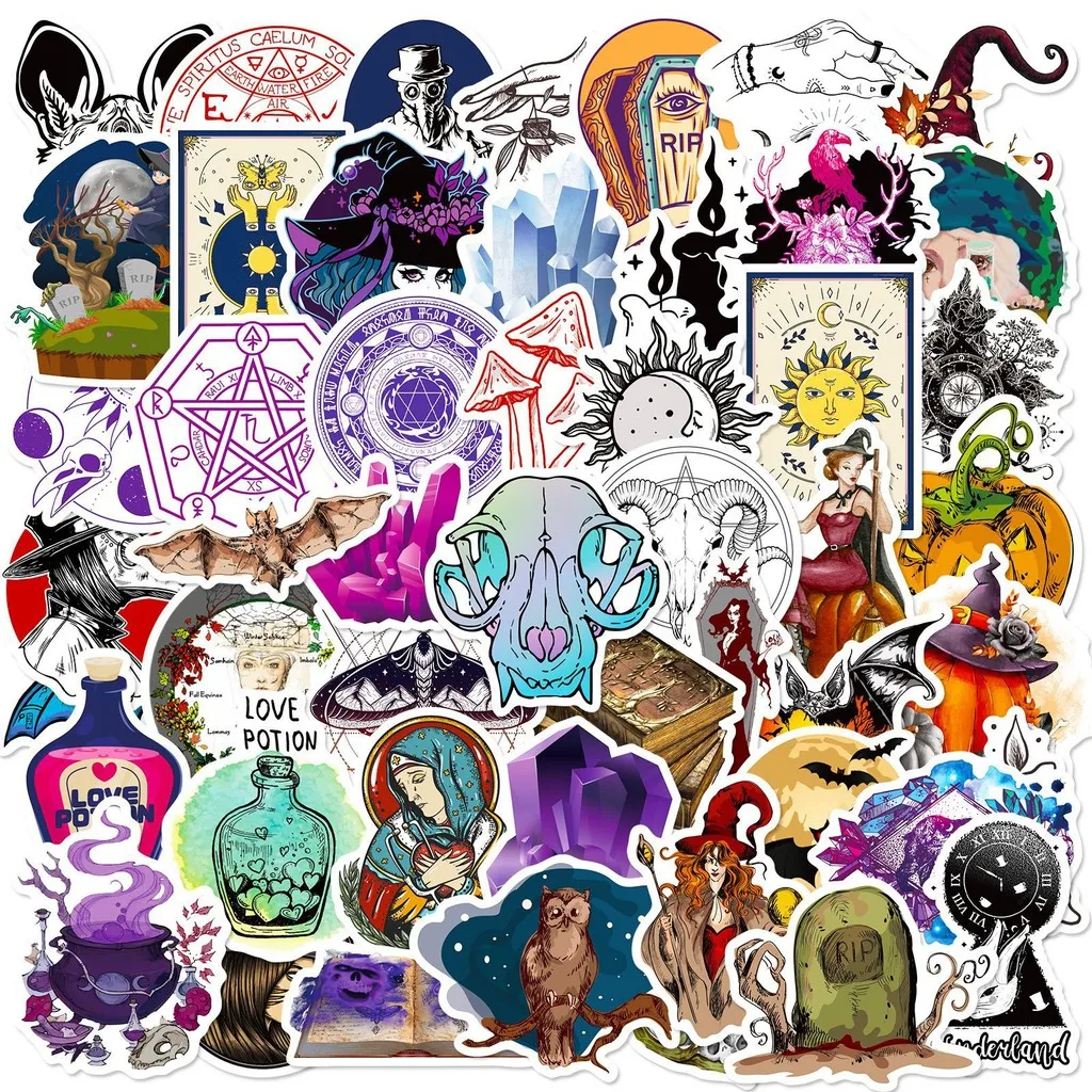 50Pieces Creative Magic Series Stickers - Personalized Waterproof Decorative Decals for Luggage Golden Memory Stickers Store