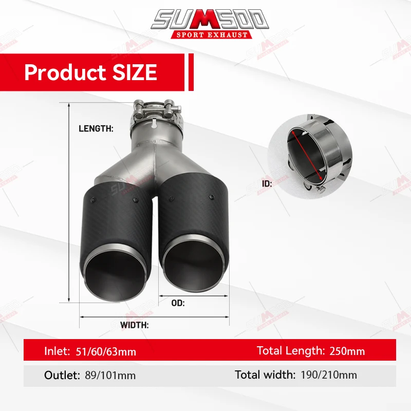 SUMSOO 1 PC Y-type Modification Suitable Matte Black Carbon Fiber Car Exhaust For Nozzle Modified Cars Accessories Tail Mouth