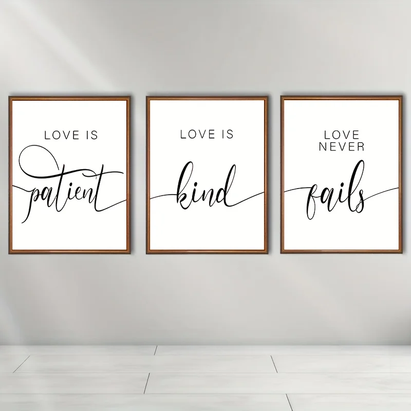 （Noframe 3PCS）-3pcs Love Is Patient Love Is Kind Love Never Fails Posters Canvas Wall Art Print for Home Office Living Room B