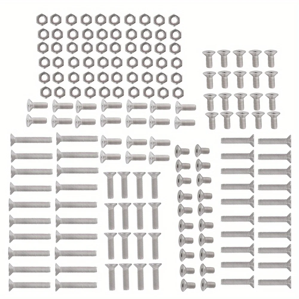 180-teiliges metrisches M4-Sechskant-Senkkopfschrauben-Sortiment mit flachem Kopf und Schraubenmutter – Edelstahl
