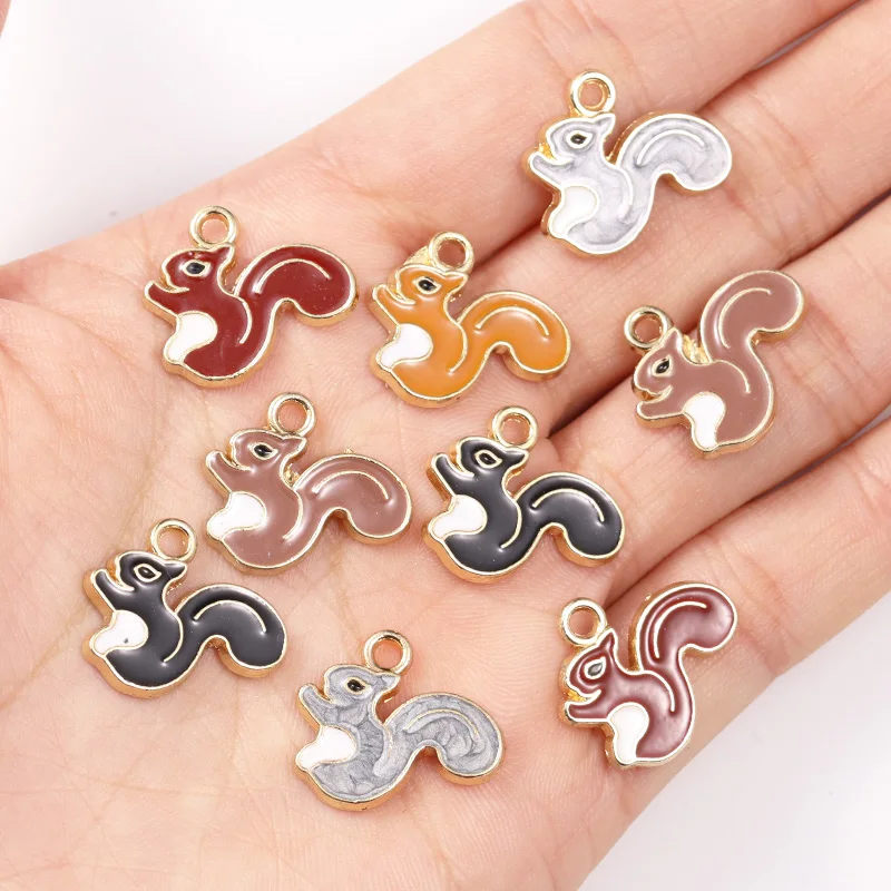 10Pcs 18*15mm Mixed Colours Cartoon Cute Squirrel Charm Enamel Drip Oil Animal Charm DIY Earrings Bracelet Jewellery Accessories