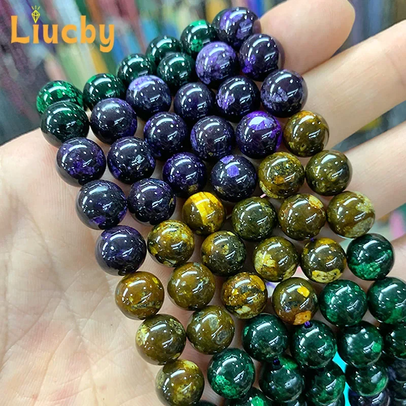 Natürlich farbenfrohe, handgefertigte Perlen aus dem „Drei-Leben-Stein“-Material für die Schmuckherstellung, zum Basteln von DIY-Ringen, Armbändern und Schlüsselanhängern, 15 Zoll lang, in den Größen 6/8/10/12 mm. – Detail 7