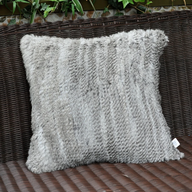 Free Shipping CX-D-79A Hand Knitted Genuine Rabbit Fur Plush Pillow Case Fur Cushion Cover~ DROP SHIPPING
