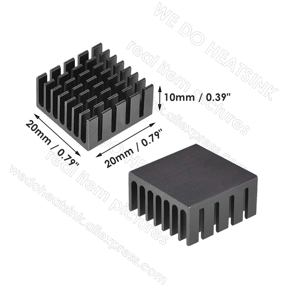 WE DO disipador de calor, 20x20x10mm, sin o con almohadilla térmica, aluminio anodizado negro, CPU/IC, Enfriador de refrigeración