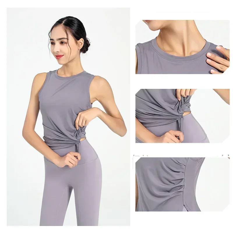 Slit Women's Sports Vest High Stretchy Yoga Pilates Cropped Vest Top for Fitness  Workout BreathableTank Top Female Sportswear