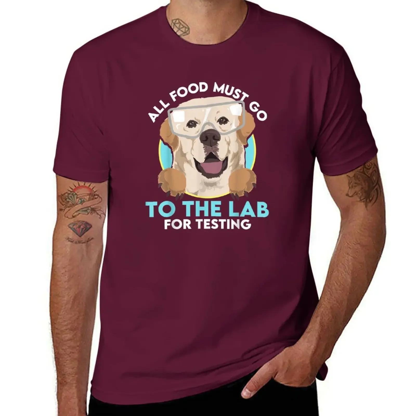 Vintage Mens Graphic T-shirts Big and Tall All Food Must Go To The Lab for Testing Funny Labrador Dog T-Shirt Men Clothing Funny