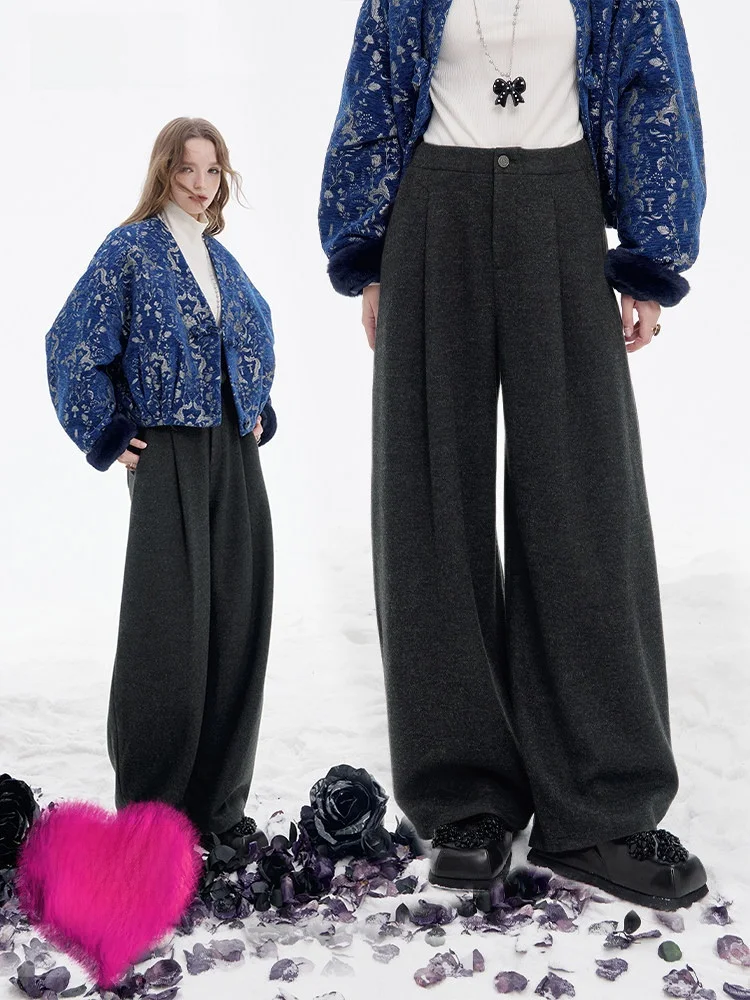 

Loose Woolen Carrot Pants Women's Warm Wide Leg Casual Trousers Comfortable Winter Faion Casual Pants by Elf Sa