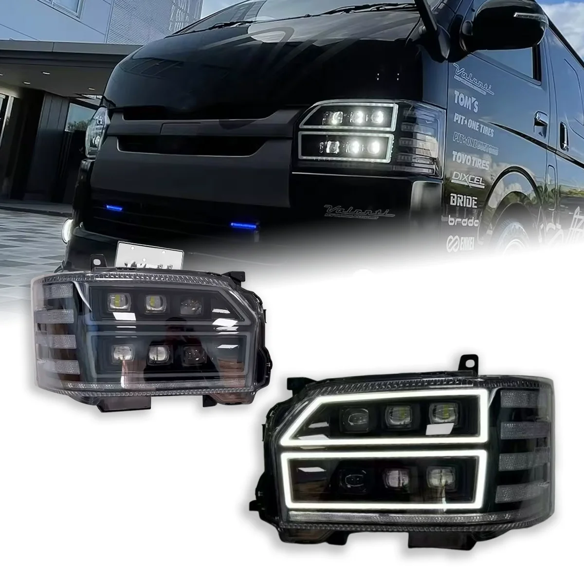 

Светодиодная фара в сборе для Toyota Hiace 05-18, модифицированная линза передней лампы DRL с динамическим указателем поворота