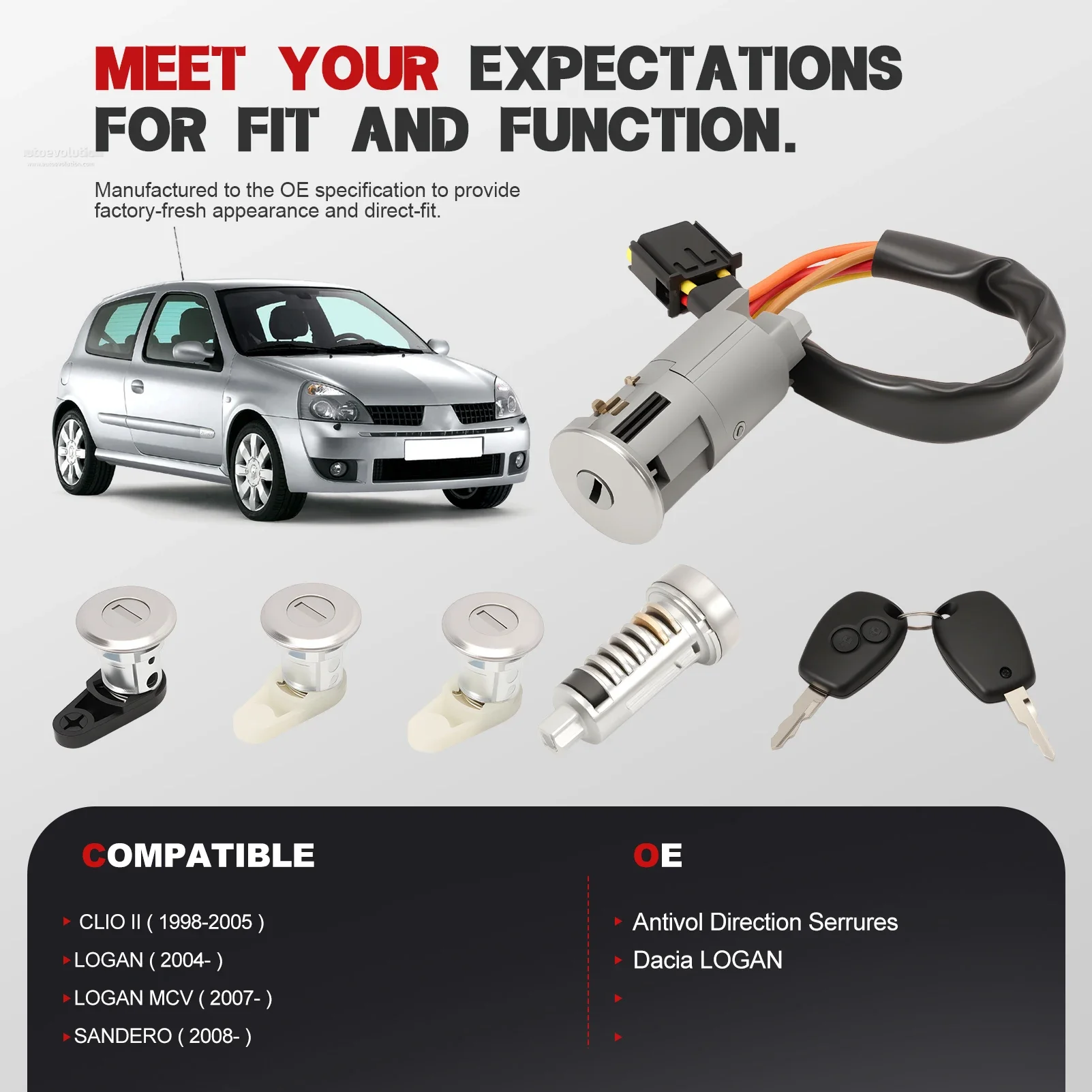 

Для Dacia Logan 2004-on Sandero 2008-on Clio 2 1998-2008 Twingo 1999-2006 Автомобильный цилиндр замка рулевого колеса с 2 ключами