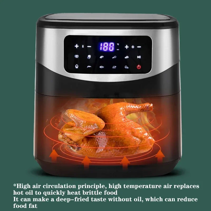 1600W Household Air Fryer 8L Touch Screen Panel Air Fryer Capacity Pizza Oil-Free Salt-Free Cookware Touch Screen Electric Fryer