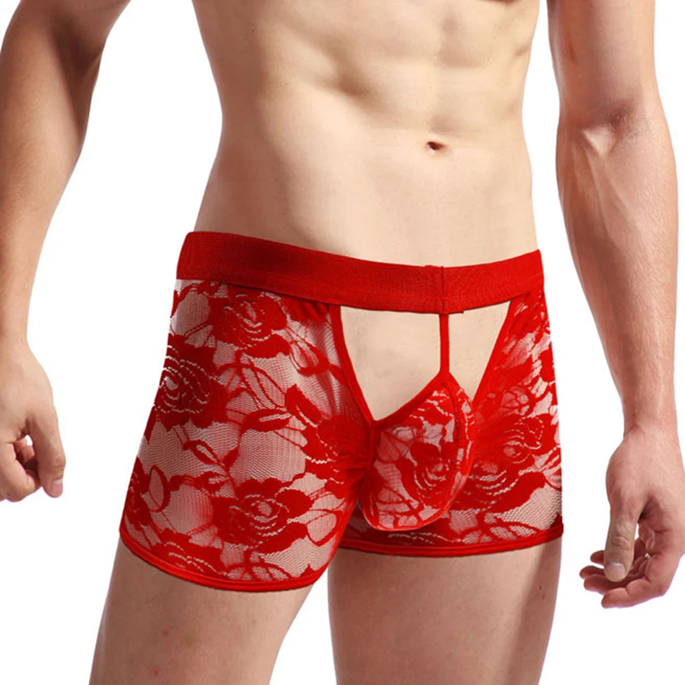 Boxer en Dentelle Transparente Ajourée pour Homme, Sous-Vêtement Sexy à Entrejambe Ouvert, Sac en Poudre, Gay 7.0, 2023