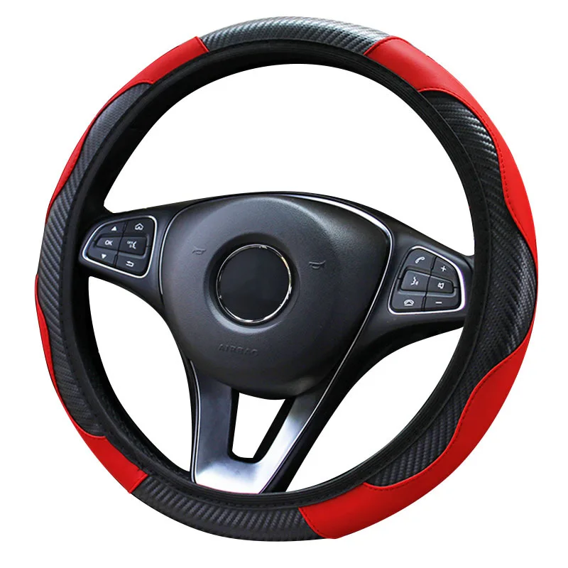 

Car Accessories Carbon Fiber Pu Leather Steering Wheel Cover For 206 Peugeot Interior Accessories Alfa Romeo 147 Audi A3 8v