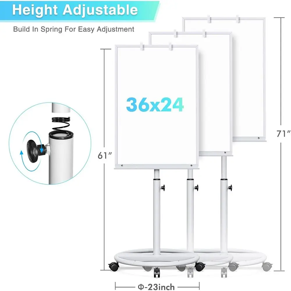 لوح مسح جاف مغناطيسي محمول - حامل سبورة بيضاء متنقل 36 × 24 مع خطافات مخططة للفصل الدراسي والمكتب والمنزل (فضي) #2