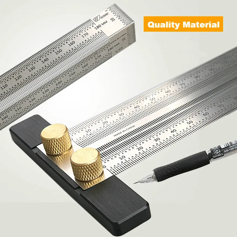 High-Precision Scale Ruler T-Type Hole Ruler Stainless Woodworking Scribing Mark Line Gauge Carpenter Measuring Tool